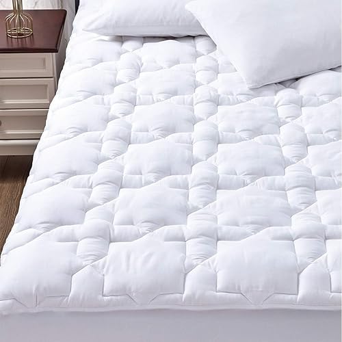 CozyLux queen size cotton cooling mattress pad white fitted cover