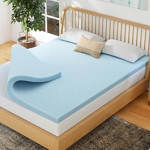 EGOHOME 2 inch queen cooling gel memory foam mattress topper in blue