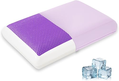 Zamat cooling gel memory foam pillow in purple with reversible cover