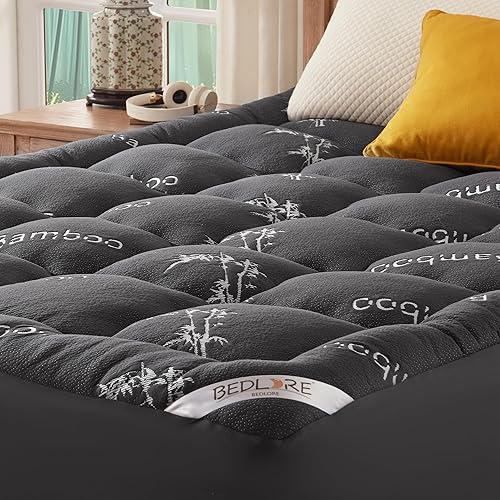 BEDLORE bamboo mattress topper in dark gray with quilted surface