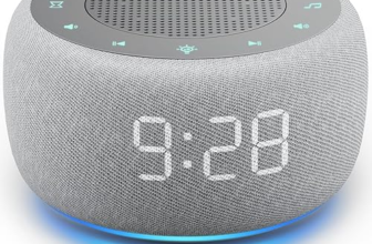 Buffbee alarm clock with sound machine in fog color on nightstand