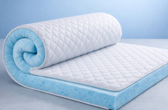 CHUN YI memory foam mattress topper partially rolled showing blue gel foam layer
