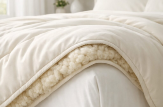 Sleep and Beyond myMerino Comforter in white organic wool on bed