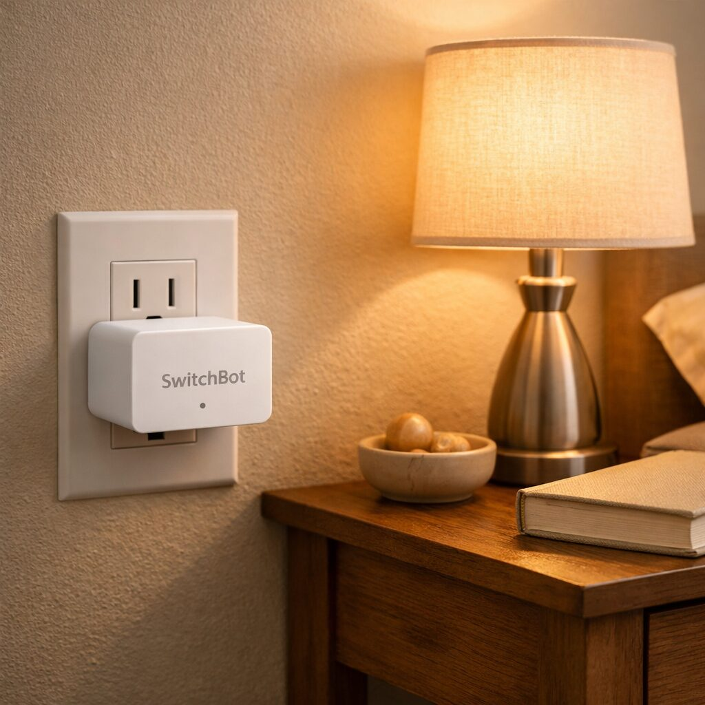 SwitchBot Plug Mini white smart plug in bedroom wall outlet