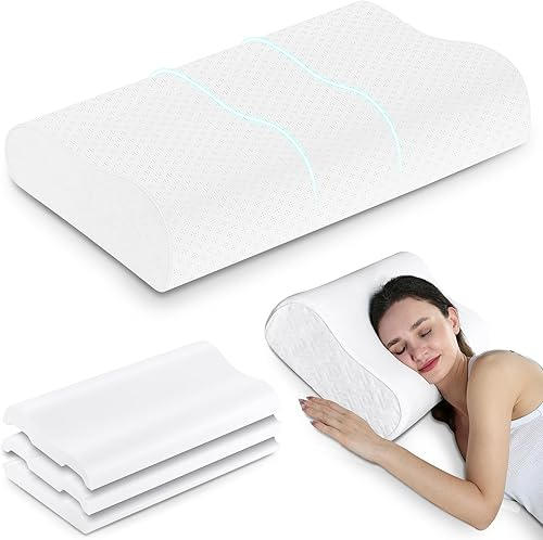 Elviros cervical memory foam pillow with contoured shape for neck support