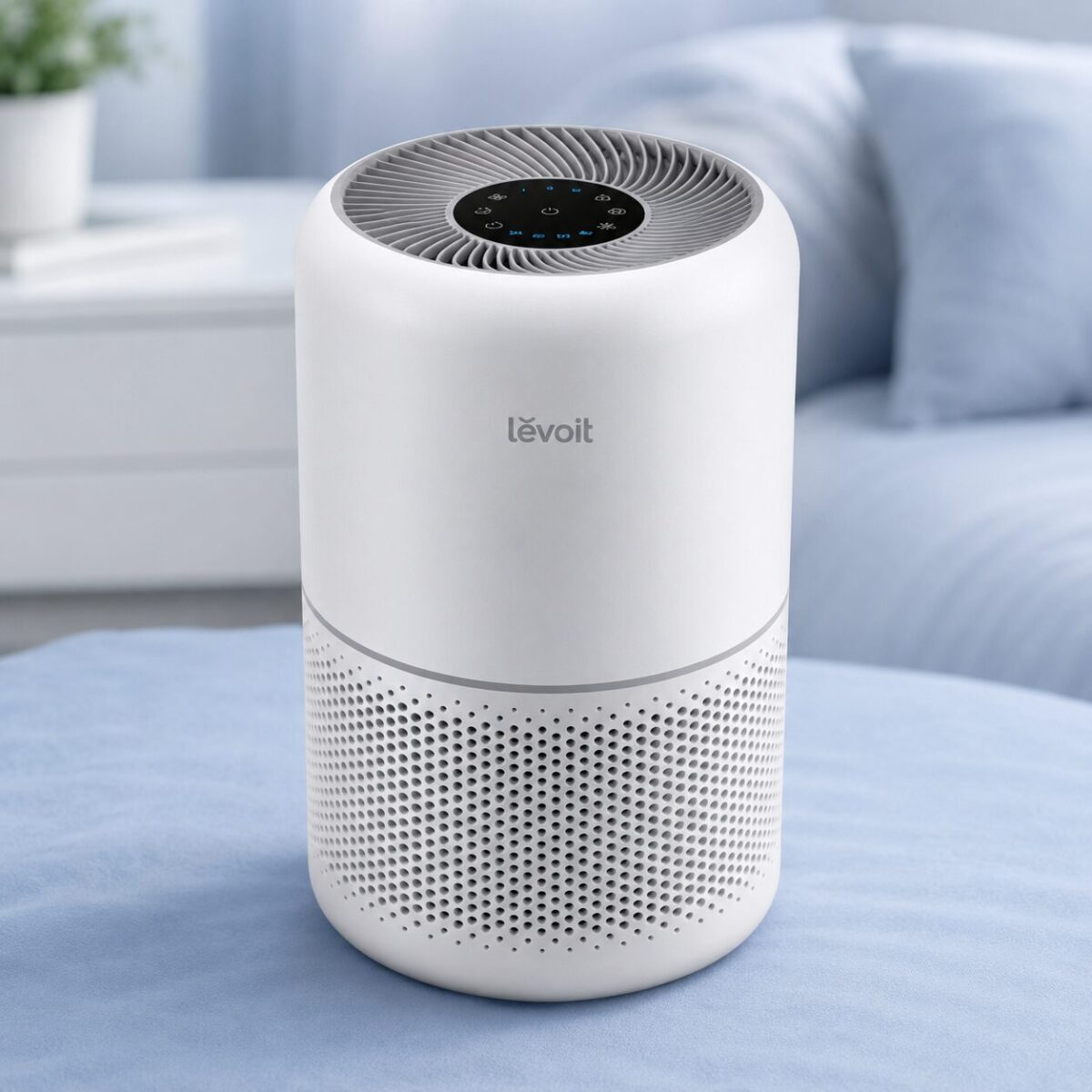 LEVOIT Core 300 Air Purifier in matte white on a calm bedroom surface