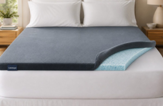 Linenspa 2 inch gel-infused memory foam mattress topper on white bed