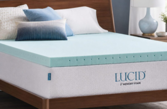 LUCID 3 Inch Memory Foam Mattress Topper in light blue gel foam on a white mattress
