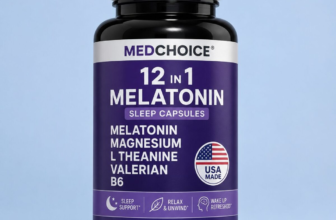 MedChoice 12-in-1 Melatonin Sleep Capsules supplement bottle with purple and white label