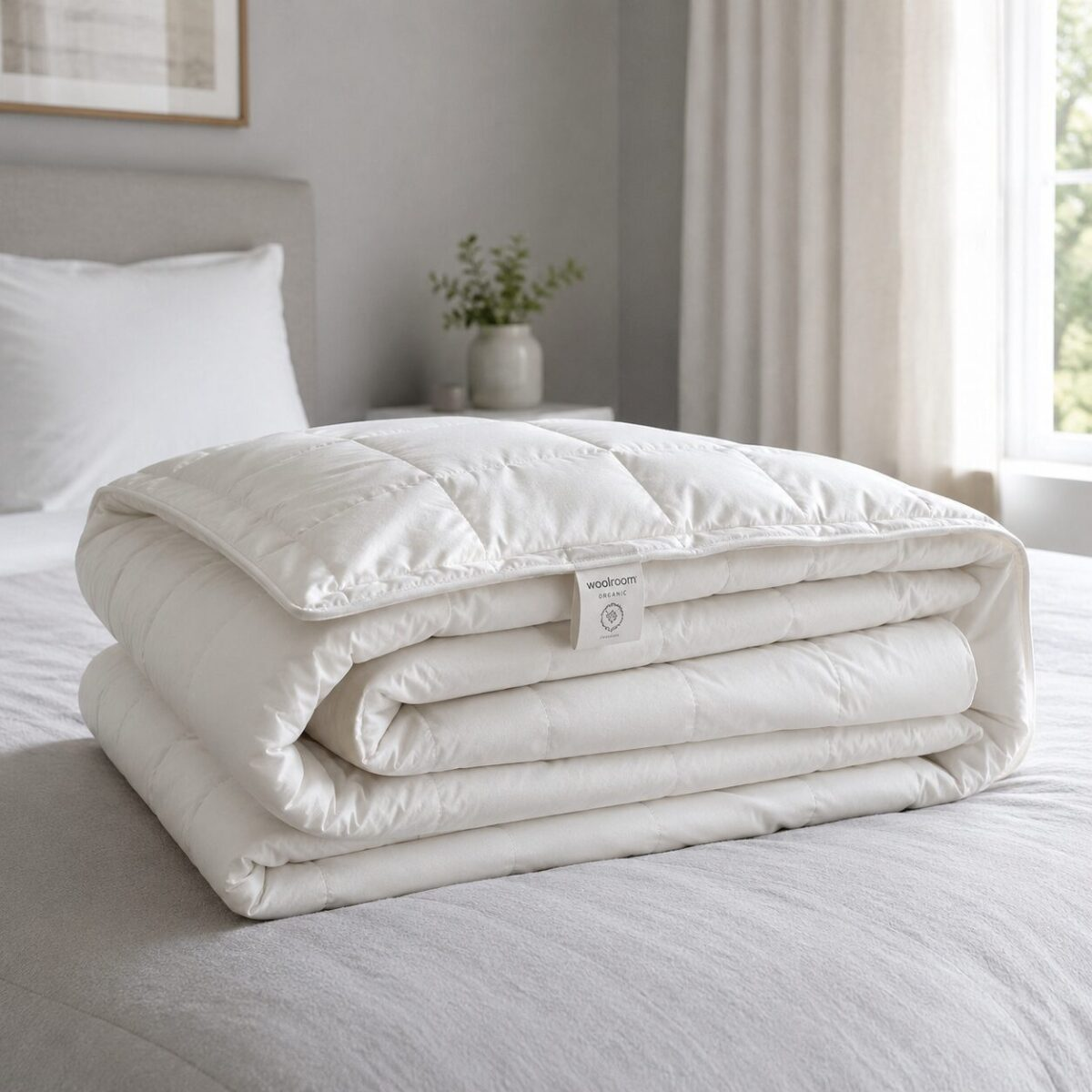 Sleep and Beyond myComforter organic wool comforter on bedroom bed