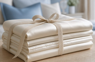 Sleep and Beyond mybamboo bamboo sateen sheet set folded with linen ribbon
