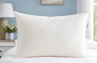 Sleep and Beyond myWoolly Pillow on calming blue bedroom background