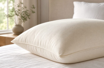 Sleep and Beyond myWoolly natural wool pillow on a clean white bed