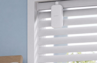 SwitchBot Blind Tilt device on horizontal blinds in bedroom