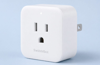 SwitchBot Plug Mini smart plug in white on light blue background