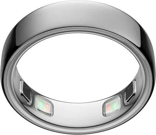 Oura smart ring in silver on charger
