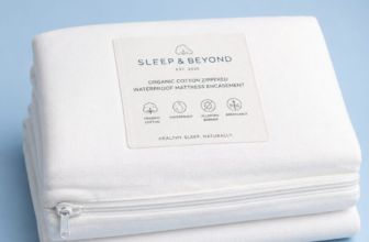 Sleep and Beyond folded white organic cotton zippered waterproof mattress encasement