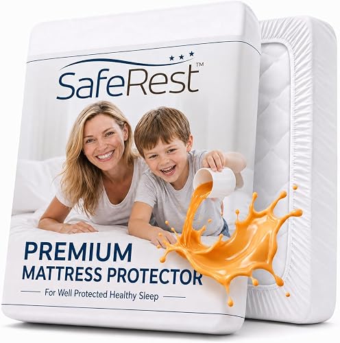 SafeRest waterproof mattress protector on a bed