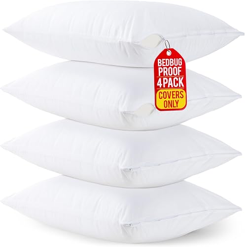Set of 4 zippered pillow protectors in white