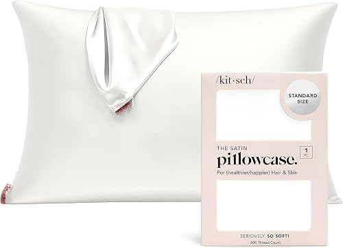 Kitsch ivory satin pillowcase with zipper, standard size